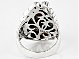 Pre-Owned Blended Turquoise and Spiny Oyster Shell Rhodium Over Silver Ring