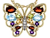Pre-Owned Multi Gemstone 18k Yellow Gold Over Sterling Silver Butterfly Pendant With 18" Chain 1.67c