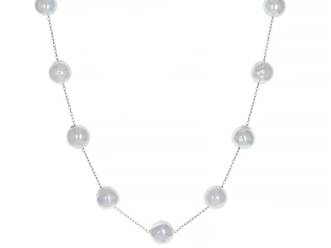 Pre-Owned Platinum Cultured Japanese Akoya Pearl Rhodium Over Sterling Silver 18 Inch Necklace