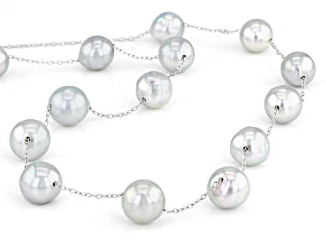 Pre-Owned Platinum Cultured Japanese Akoya Pearl Rhodium Over Sterling Silver 18 Inch Necklace
