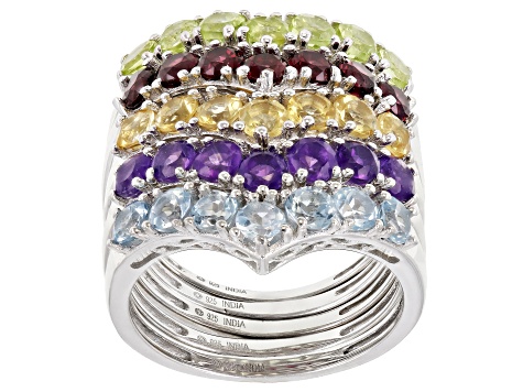 Pre-Owned Multi Stone Rhodium Over Silver Set of 5 Rings 4.25ctw
