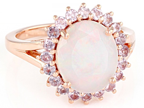 Pre-Owned Multi-Color Ethiopian Opal 18k Rose Gold Over Sterling Silver Halo Ring 2.89ctw