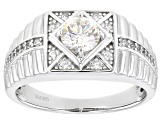 Pre-Owned Strontium Titanate And White Zircon Rhodium Over Silver Mens Ring 1.32ctw.