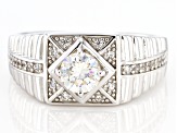 Pre-Owned Strontium Titanate And White Zircon Rhodium Over Silver Mens Ring 1.32ctw.