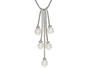 Pre-Owned 7-7.5mm White Cultured Freshwater Pearl, Rhodium Over Sterling Silver Popcorn 18 Inch Neck