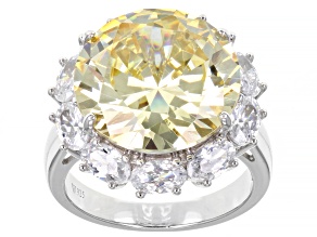 Pre-Owned Yellow And White Cubic Zirconia Rhodium Over Silver Ring 19.75ctw