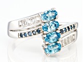 Pre-Owned Blue Zircon Rhodium Over Sterling Silver Ring 1.58ctw