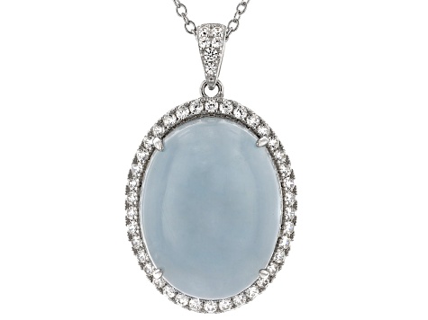 Pre-Owned Blue Aquamarine Rhodium Over Sterling Silver Pendant With Chain 26.41ctw