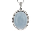 Pre-Owned Blue Aquamarine Rhodium Over Sterling Silver Pendant With Chain 26.41ctw