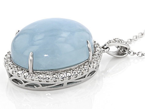 Pre-Owned Blue Aquamarine Rhodium Over Sterling Silver Pendant With Chain 26.41ctw