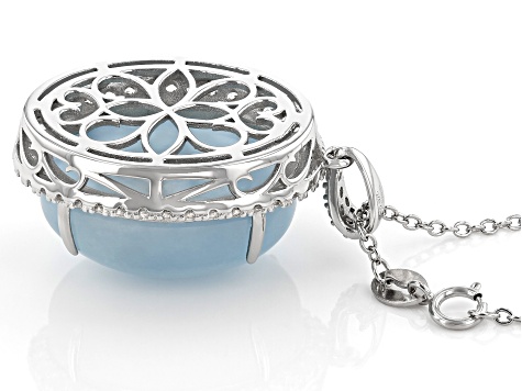 Pre-Owned Blue Aquamarine Rhodium Over Sterling Silver Pendant With Chain 26.41ctw