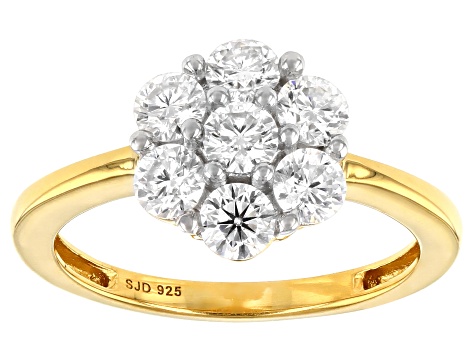 Pre-Owned Moissanite 14k yellow gold over silver ring 1.12ctw DEW.