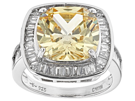 Pre-Owned Canary And White Cubic Zirconia Rhodium Over Sterling Silver Ring 11.50ctw