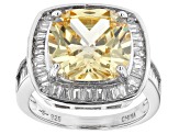 Pre-Owned Canary And White Cubic Zirconia Rhodium Over Sterling Silver Ring 11.50ctw