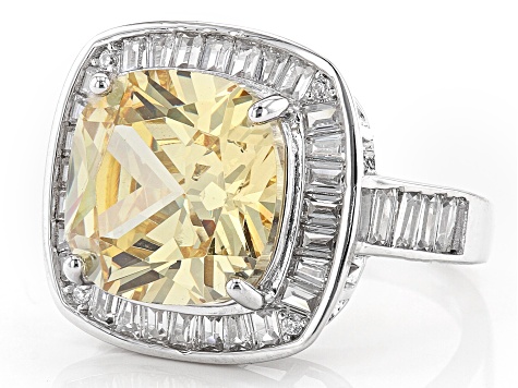 Pre-Owned Canary And White Cubic Zirconia Rhodium Over Sterling Silver Ring 11.50ctw