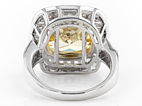 Pre-Owned Canary And White Cubic Zirconia Rhodium Over Sterling Silver Ring 11.50ctw