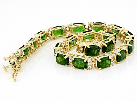 Pre-Owned Green Chrome Diopside 18k Yellow Gold Over Sterling Silver Bracelet 17.88ctw