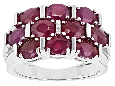Pre-Owned Red Mahaleo® Ruby Rhodium Over Sterling Silver Ring 3.83ctw