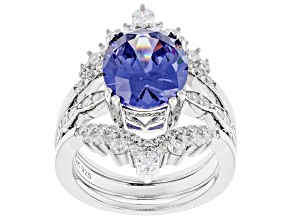 Pre-Owned Blue And White Cubic Zirconia Platinum Over Sterling Silver Ring With Bands 6.51ctw