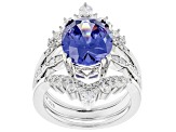 Pre-Owned Blue And White Cubic Zirconia Platinum Over Sterling Silver Ring With Bands 6.51ctw