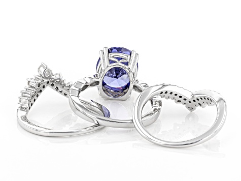 Pre-Owned Blue And White Cubic Zirconia Platinum Over Sterling Silver Ring With Bands 6.51ctw