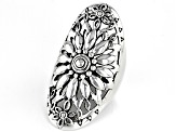 Pre-Owned Rhodium Over Sterling Silver Floral Design Dome Ring