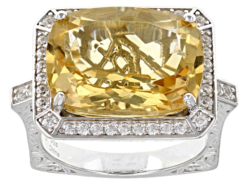 Pre-Owned Golden Citrine Rhodium Over Sterling Silver Ring 8.90ctw