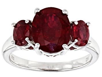 Picture of Pre-Owned Red Mahaleo(R) Ruby Rhodium Over Silver 3-Stone Ring 4.37ctw