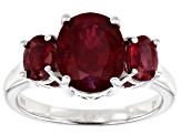 Pre-Owned Red Mahaleo(R) Ruby Rhodium Over Silver 3-Stone Ring 4.37ctw