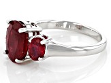 Pre-Owned Red Mahaleo(R) Ruby Rhodium Over Silver 3-Stone Ring 4.37ctw