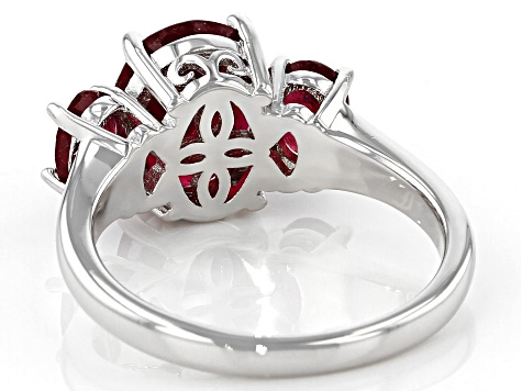 Pre-Owned Red Mahaleo(R) Ruby Rhodium Over Silver 3-Stone Ring 4.37ctw