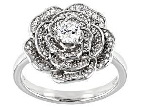 Pre-Owned White Cubic Zirconia Rhodium Over Sterling Silver Flower Ring 0.99ctw