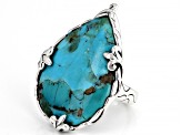Pre-Owned Blue Turquoise Rhodium Over Silver Ring 30x22mm