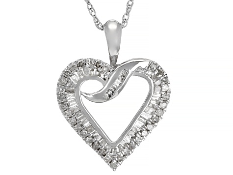 Pre-Owned White Diamond Rhodium Over Sterling Silver Heart Pendant With Chain 0.55ctw