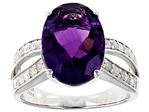 Pre-Owned Purple African Amethyst Rhodium Over Sterling Silver Ring 5.30ctw
