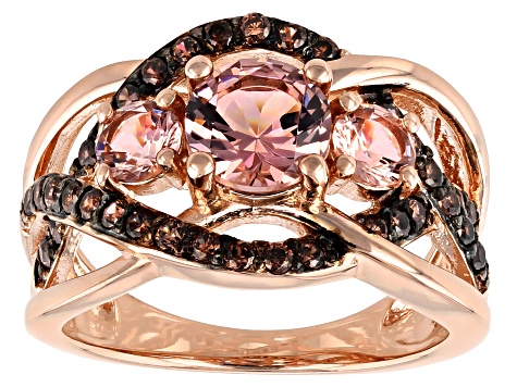 Pre-Owned Pink Morganite Simulant And Mocha Cubic Zirconia 18K Rose Gold Over Sterling Silver Ring 2