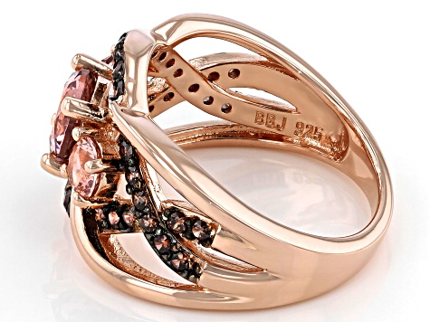 Pre-Owned Pink Morganite Simulant And Mocha Cubic Zirconia 18K Rose Gold Over Sterling Silver Ring 2