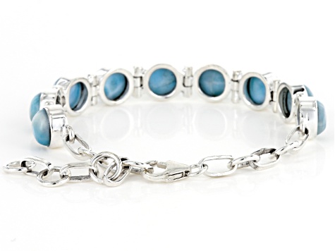 Pre-Owned Blue Larimar Rhodium Over Sterling Silver Bracelet