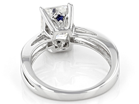 Pre-Owned Moissanite And Blue Sapphire Platineve Ring 2.52ctw D.E.W
