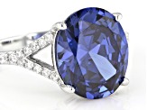 Pre-Owned Blue And White Cubic Zirconia Platinum Over Sterling Silver Ring 8.07ctw