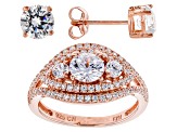 Pre-Owned White Cubic Zirconia 18k Rose Gold Over Sterling Silver Ring And Earrings 2.42ctw