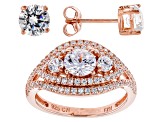 Pre-Owned White Cubic Zirconia 18k Rose Gold Over Sterling Silver Ring And Earrings 2.42ctw