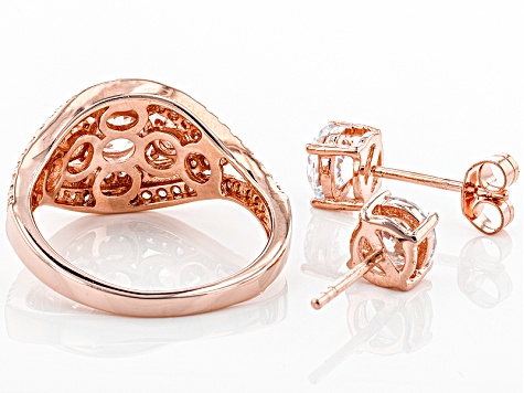 Pre-Owned White Cubic Zirconia 18k Rose Gold Over Sterling Silver Ring And Earrings 2.42ctw