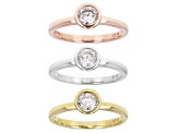 Pre-Owned White Cubic Zirconia Rhodium And 18K Yellow And Rose Gold Over Sterling Silver Ring Set 2.