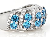 Pre-Owned Blue And White Cubic Zirconia Rhodium Over Sterling Silver Ring 4.11ctw