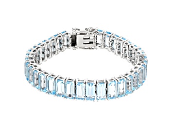 Picture of Pre-Owned Sky Blue Topaz  Rhodium Over Sterling Silver Bracelet 67.68ctw