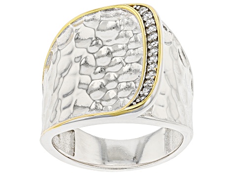 Pre-Owned White Cubic Zirconia Rhodium And 14k Yellow Gold Over Sterling Silver Ring 0.16ctw