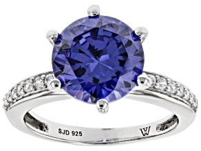 Pre-Owned Blue And White Cubic Zirconia Rhodium Over Sterling Silver Ring 6.30ctw