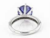 Pre-Owned Blue And White Cubic Zirconia Rhodium Over Sterling Silver Ring 6.30ctw