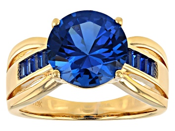 Picture of Pre-Owned Blue Lab Created Spinel 18k Yellow Gold Over Silver Ring 3.35ctw